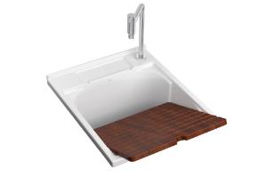 Tanque de Sobrepor Multiuso com Esfregador de Madeira  Branco - L.110.17