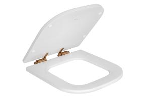 Assento Poli�ster Slow Close Piano  Branco / Red Gold