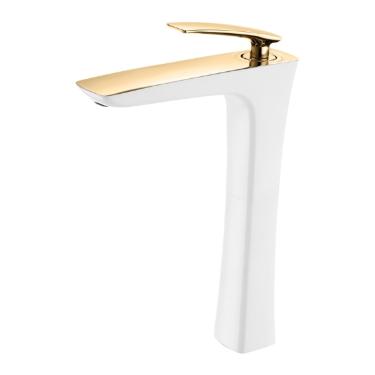 Misturador Monocomando para Lavat�rio de Mesa Bica Alta Pure Branco e Dourado