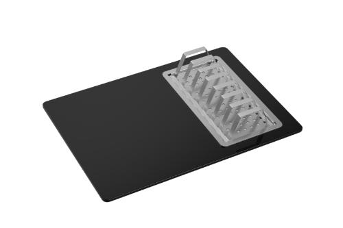 T�bua de Vidro Multiuso de Cozinha Inox e Preto