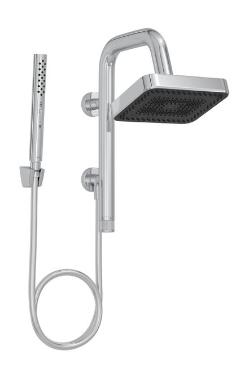 Chuveiro de Parede Com Tubo e Desviador Retangular Select Eco Cromado