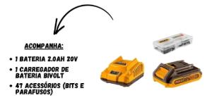PARAFUSADEIRA A BATERIA C/ACESSORIOS CDLI205582-9 20V INGCO