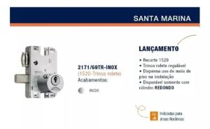 Miolo 1520 ROLETE Arouca Cilindro 2 Chaves p/ Fechadura Porta Pivotante Vidro