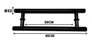 Puxador A�o Inox 304 Preto Tubular Redondo 45cm (30cm Entre Furos) Porta Vidro Madeira Port�o