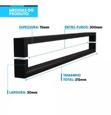 Puxador Inox Preto 31,5cm (30cm entre furos) Modelo U Porta Vidro Madeira Port�o