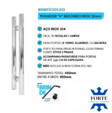 Kit Caixa C/ 3 Puxador A�o Inox 304 45cm (30cm Entre Furos) Tubular Redondo Porta Vidro Madeira Port�o