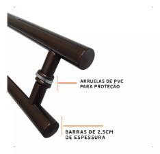 Puxador Bronze 1003 (Mais Escuro) 60cm (40cm Entre Furos) Tubular Redondo Porta Vidro Madeira Port�o