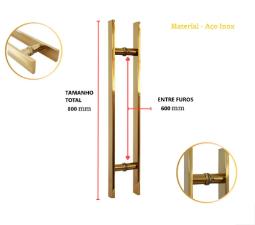 Puxador Dourado 80cm (60cm entre furos) Barra Chata A�o Inox 304 Porta Vidro Madeira Port�o