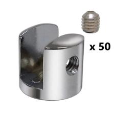 Kit c/ 50 Fendas Boca de Jacar� 10mm Redonda Cromada p/ Vidro / Prateleiras