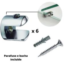 Kit c/ 6 Fendas Boca de Jacar� 8mm Redonda Cromada + Parafusos p/  Vidro / Prateleiras