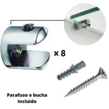 Kit c/ 8 Fendas Boca de Jacar� 8mm Redonda Cromada + Parafusos p/  Vidro / Prateleiras
