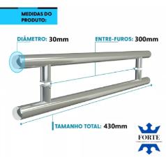 Puxador A�o Inox 304 43cm (30cm entre furos) Tubular Redondo Porta Vidro Madeira Port�o