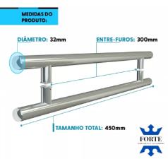 Kit Caixa C/ 40 Puxador A�o Inox 304 45cm (30cm Entre Furos) Tubular Redondo Porta Vidro Madeira Port�o