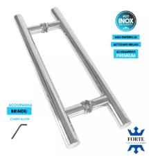 Kit Caixa C/ 2 Puxadores A�o Inox 304 43cm (30cm Entre Furos) Tubular Redondo Porta Vidro Madeira Port�o