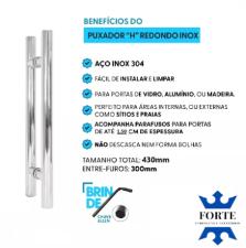 Kit Caixa C/ 4 Puxadores A�o Inox 304 43cm (30cm Entre Furos) Tubular Redondo Porta Vidro Madeira Port�o