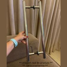 Puxador Alum�nio Polido 40cm (30cm Entre Furos) Tubular Redondo Porta Vidro Madeira Port�o