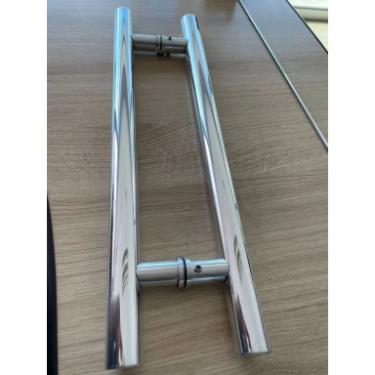 Puxador Alum�nio Polido 60cm (40cm Entre Furos) Tubular Redondo Porta Vidro Madeira Port�o