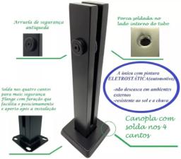 Torre Coluna Pin�a Inox 304 30cm Preta Base Quadrada Guarda Corpo