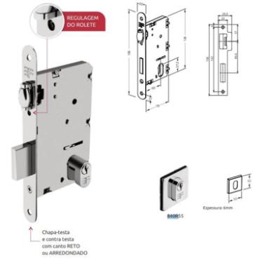 Fechadura Residencial Trinco Rolete Roseta Quadrada Cromada - 3F