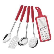 Jogo de Utens�lios Inox 5 pe�as Easy Vermelho Tramontina