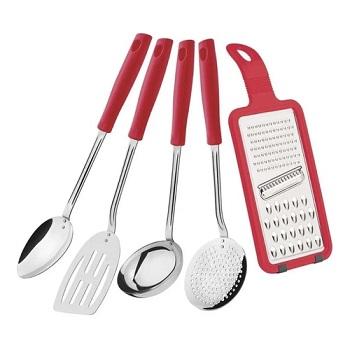 Jogo de Utens�lios Inox 5 pe�as Easy Vermelho Tramontina