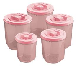 Kit Porta Mantimentos 5 Pe�as Pl�stico Uz Utilidades Rosa