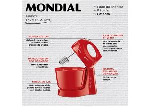 Batedeira Mondial Vermelha 400W Pr�tica - 3 Velocidades