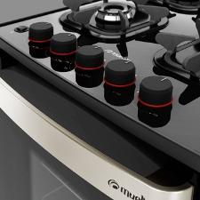 Fog�o Mueller 4 bocas Piacere Vetro Preto Fosco com mesa de vidro