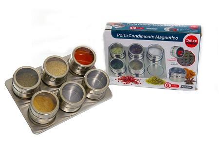 Porta Condimento Magnetico Inox 6 pe�as Dolce Home