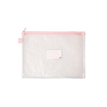 Pasta Z�per Flex�vel com Costura - Transparente Rosa 285x395mm Yes