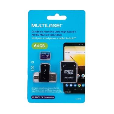 Cart�o De Mem�ria Ultra High Adaptador Usb Dual Drive Sd 64gb Multilaser