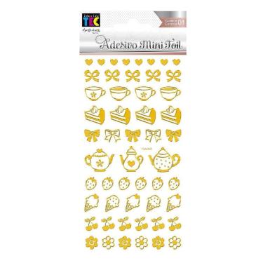 Adesivo Mini Foil Dourado Ch� e Frutas Toke e Crie
