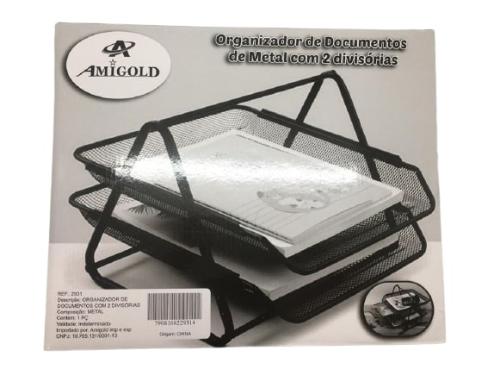 Organizador de Documentos Aramado Duplo Metal Preto