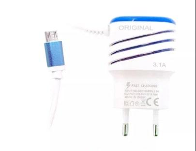 Carregador Turbo R�pido Celular V8 3.1A 2 Usb Fast