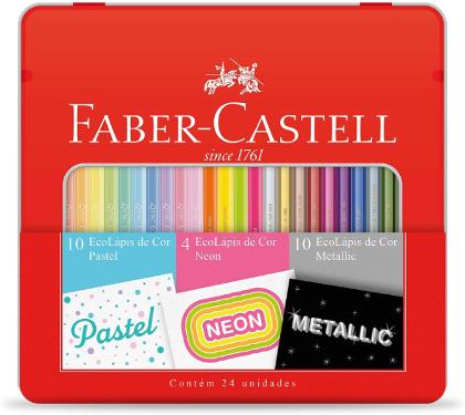 Estojo Metal C/24 Cores 10 Pastel +4neon +10metallic Faber Castel