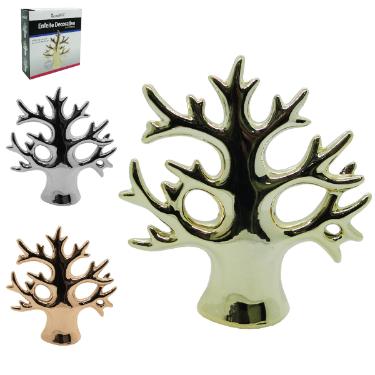ENFEITE PORTA JOIAS ARVORE DE PORCELANA METALIZADO 13X12X4CM