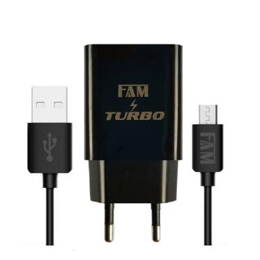 Kit Carregador Tomada Turbo + Cabo de Dados Micro USB/V8 FAM