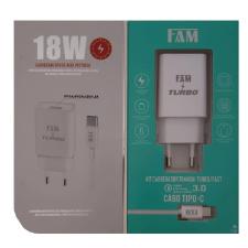 Kit Carregador Tomada Turbo 1 USB + Cabo de Dados Tipo C FAM