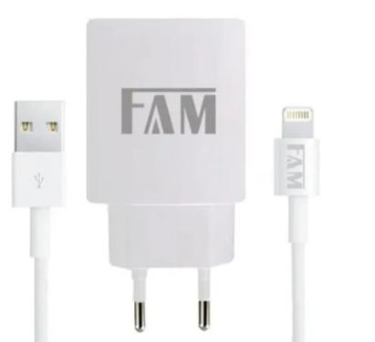 Kit Carregador Tomada 1 USB + Cabo de Dados Para Iphone FAM
