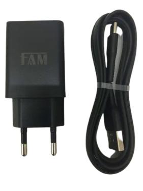 Kit Carregador Tomada Homologado 1 USB + Cabo de Dados Tipo C FAM