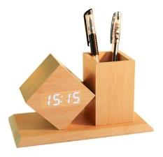 Porta Caneta com Rel�gio Digital de Madeira Tek One