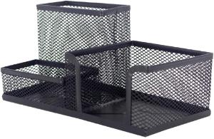 Porta Caneta / L�pis para Escrit�rio em Metal Aramado - 3 Divis�rias - Preto