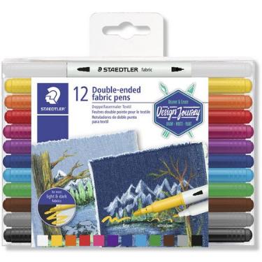 KIT CANETA PARA TECIDO STAEDTLER C/12 CORES PONTA DUPLA PERMANENTE