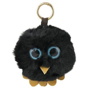 CHAVEIRO CORUJA DE PEL�CIA FOFINHO PRETO, BRANCO E BEGE