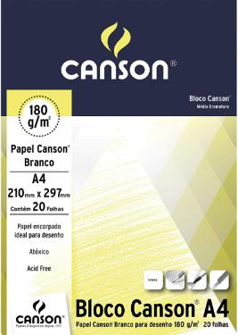 Bloco Desenho 180 g/m� Estudante Branco A-4 21,0 x 29,7 cm com 20 Folhas Canson