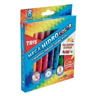 CANETA HIDROCOR MEGA 08 CORES C/ CHEIRO DE FRUTAS - TRIS