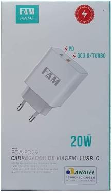 CARREGADOR DE VIAGEM 1USB QC3.0/TURBO 20W FCAPD29