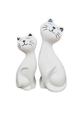 ENFEITE GATO SENTADO DE CER�MINCA PRETO/BRANCO COM 2 PECAS NA CAIXA