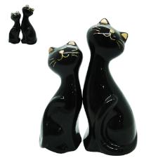 ENFEITE GATO SENTADO DE CER�MINCA PRETO/BRANCO COM 2 PECAS NA CAIXA