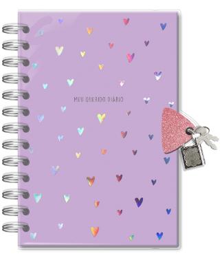 DI�RIO COM CHAVE FINA IDEA 84 FOLHAS CORA��ES HOLOGRAFICOS 4359